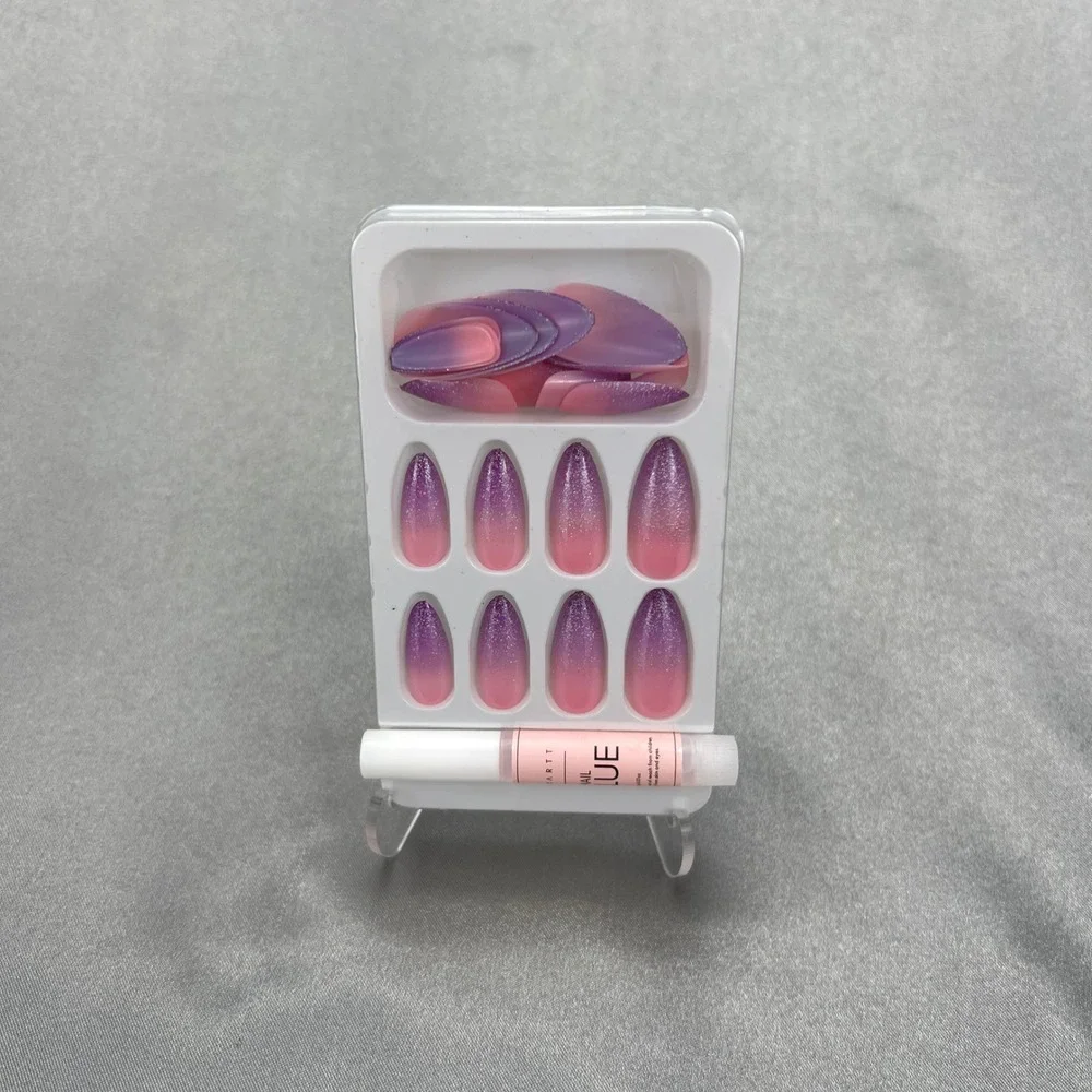 Valentine's 24pcs Set Press On‎ Nails Pink Purple Ombre Glitter Almond Shape